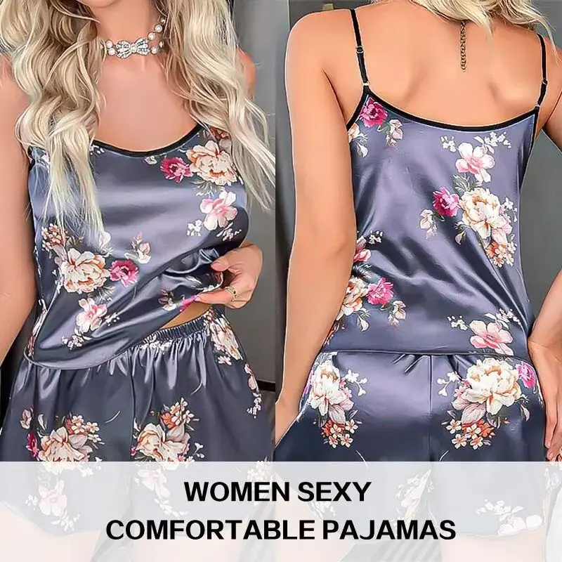 Dames zomer sexy faion print tweedelige pyjama set zijde materiaal comfortabel ademend spwear voor dames