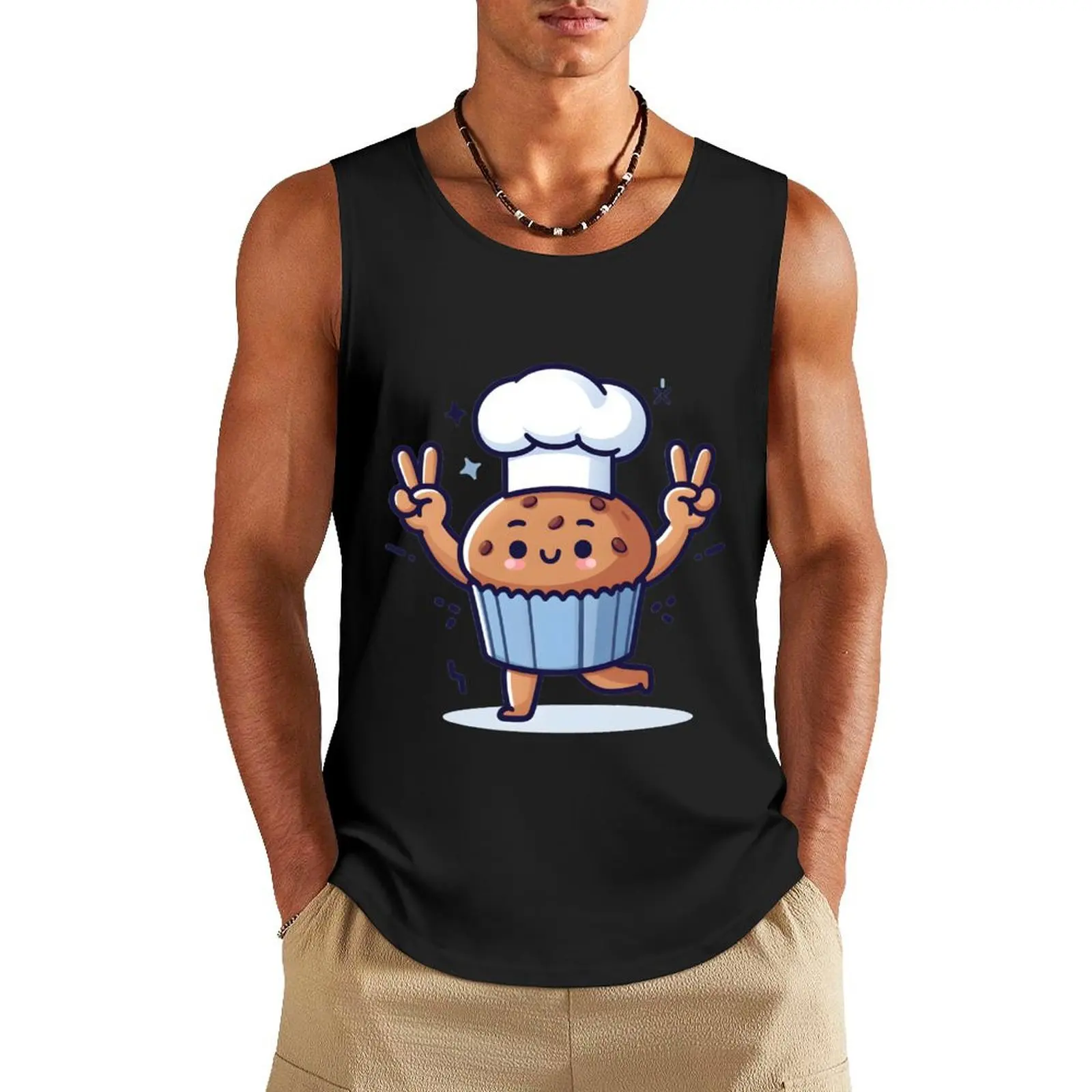 Kawaii Baker With Muffin-Shaped Earrings Tank Top Sports clothing Sports shirt man clothing men Fitness men clothing