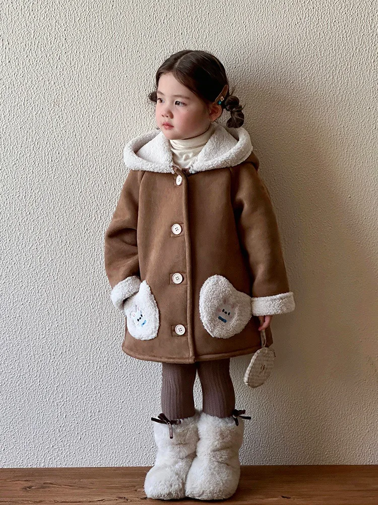 

Girls' Fur Coat Autumn Winter2025New Children's Thickened and Fleece-lined Mid-length Winter Warm Jacket for Baby Girls
