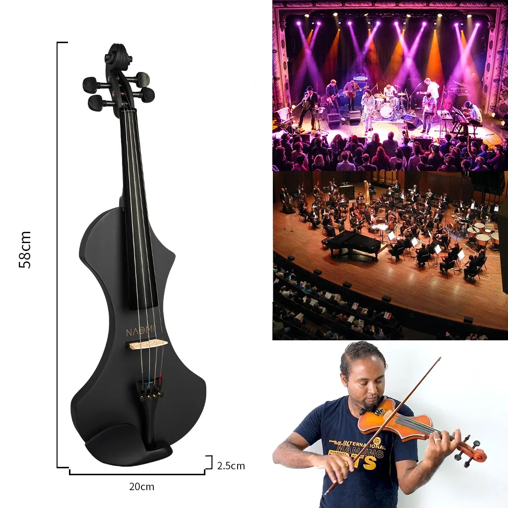 NAOMI 4/4 Full Size Electric Violin/Fiddle Set Slim Waist Shape W/ Brazilwood Bow+Audio Cable+Bridge+Violin Case For Beginner