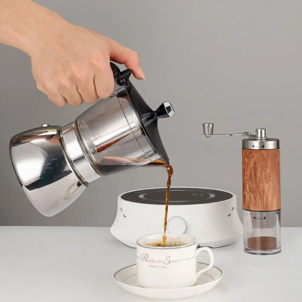 

4/6 Cups Visible Moka Pot Stainless Steel Universal Coffee Maker Pot Transparent Pot Body Espresso Italian Coffee Machine