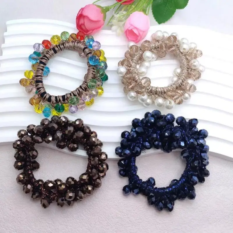 Colorful Crystal Hair Rope Hand-Woven Hair Band Fashion Beaded  Headdress Rubber Band  머리끈  Резинки Для Волос  Haar Accessoires