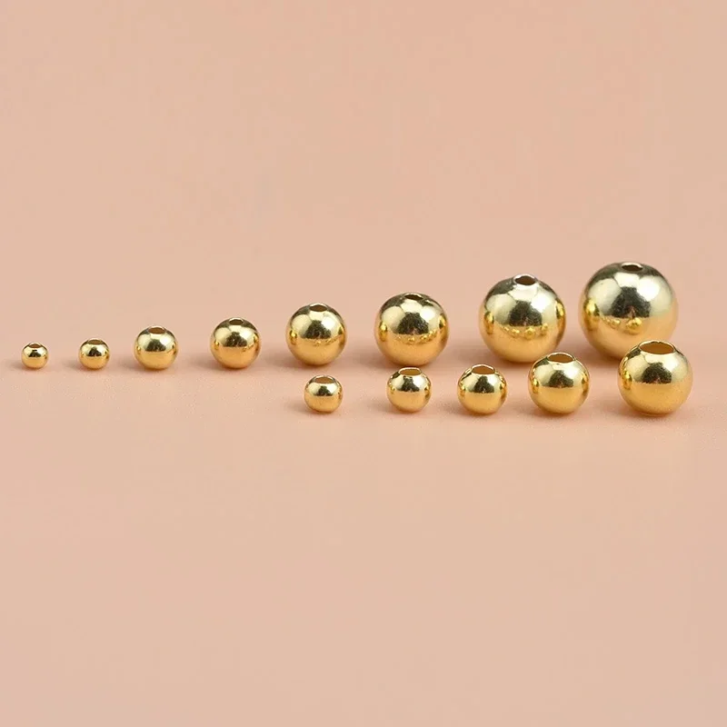 10PCS925 sterling silver gold plated beads loose beads handmade diy made bracelet ring necklace semi-finished round beads