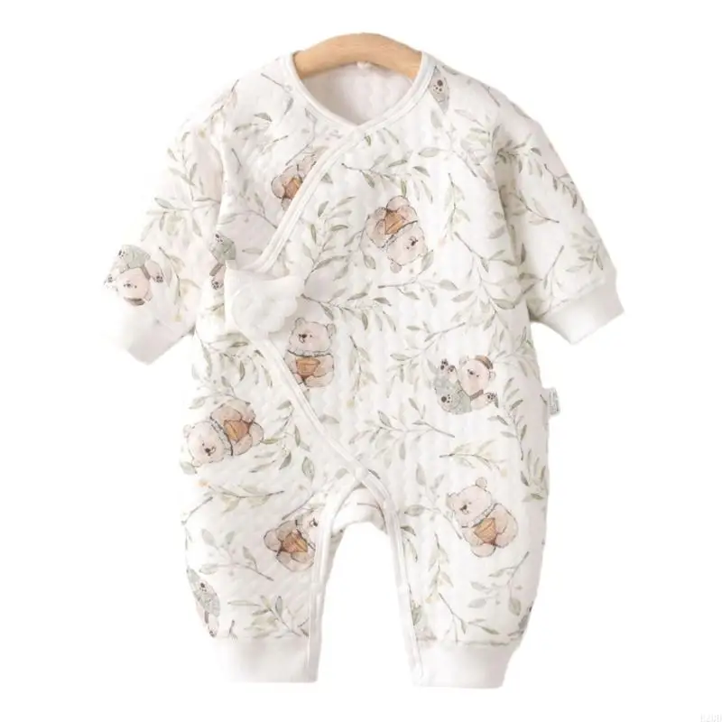 B2QD Neugeborene Baumwoll-Jumpsuit 0-1m Kinderkleidung atmungsaktivem Bodysuit warmer Tummeln