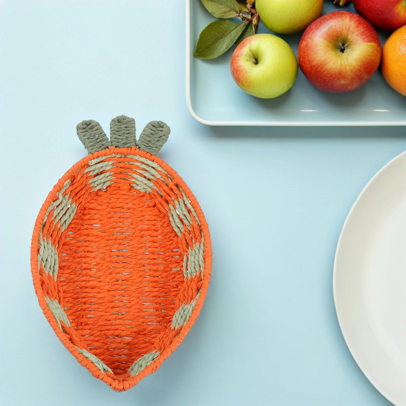 

Woven Produce Basket Fruit Shaped Bread Storage Container Kitchen Counter Organizer For Fruits Vegetables Handcrafted Paper Rope