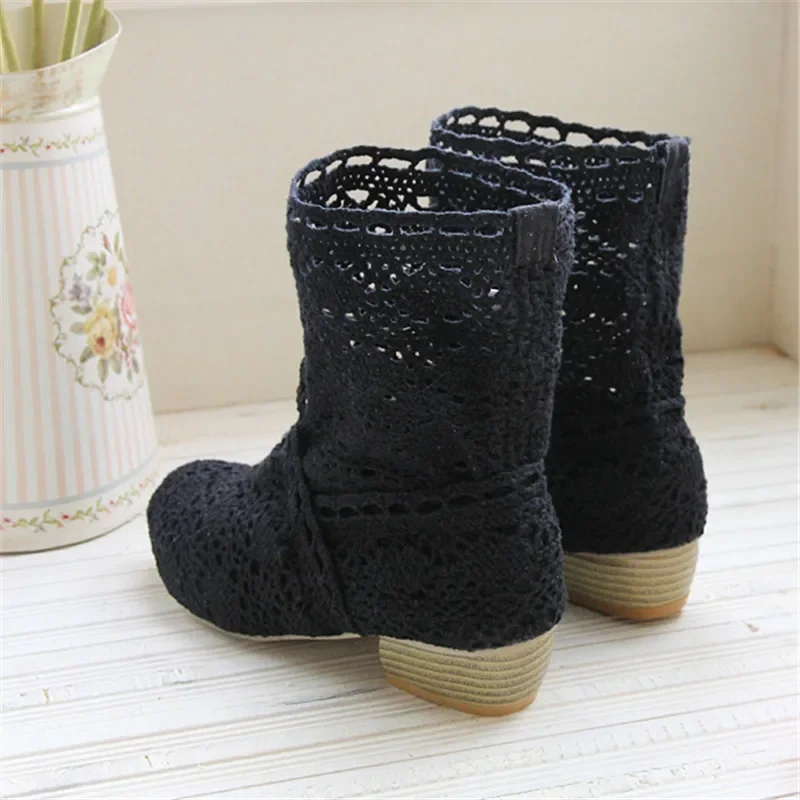 Hollow Summer Boots Bootie 2024 with The New Shoes Lace Openwork Crochet Boots Plus Size 34-43 Hollow Fashion Women Boots