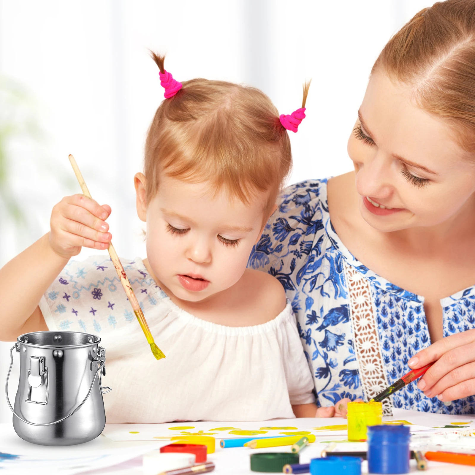 

Brush Washing Bucket Metal L Size Stainless Steel Paint Brush Washer Portable with Cover for Outdoor Sketch Travel