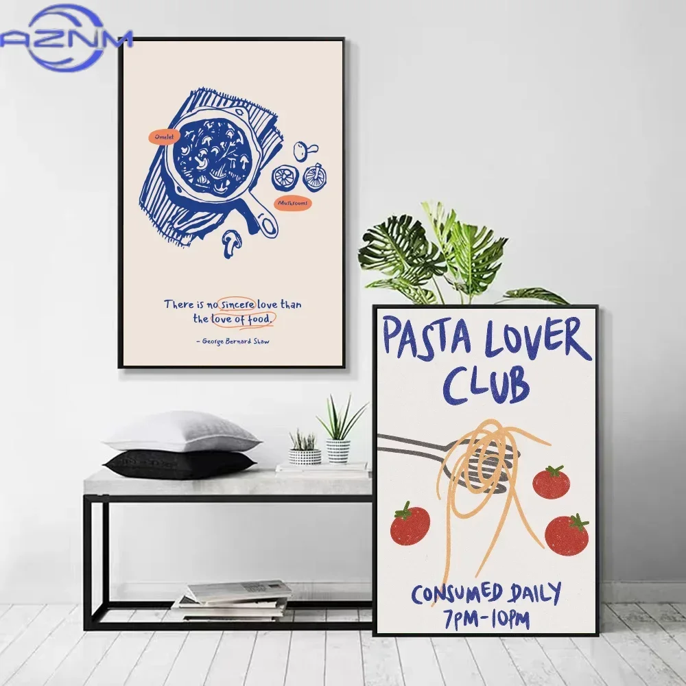Cartoon Cupcake Coffee Club Canvas Print Pasta Beverage Food Kitchen Wall Art Poster for Living Room Coffee House Bar Home Decor