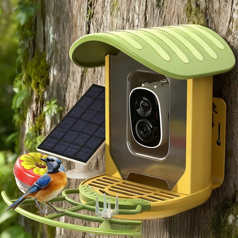 Mangeoire intelligente AI mangeoire pour petits oiseaux en plein air caméra visuelle mangeoire à oiseaux à charge automatique solaire