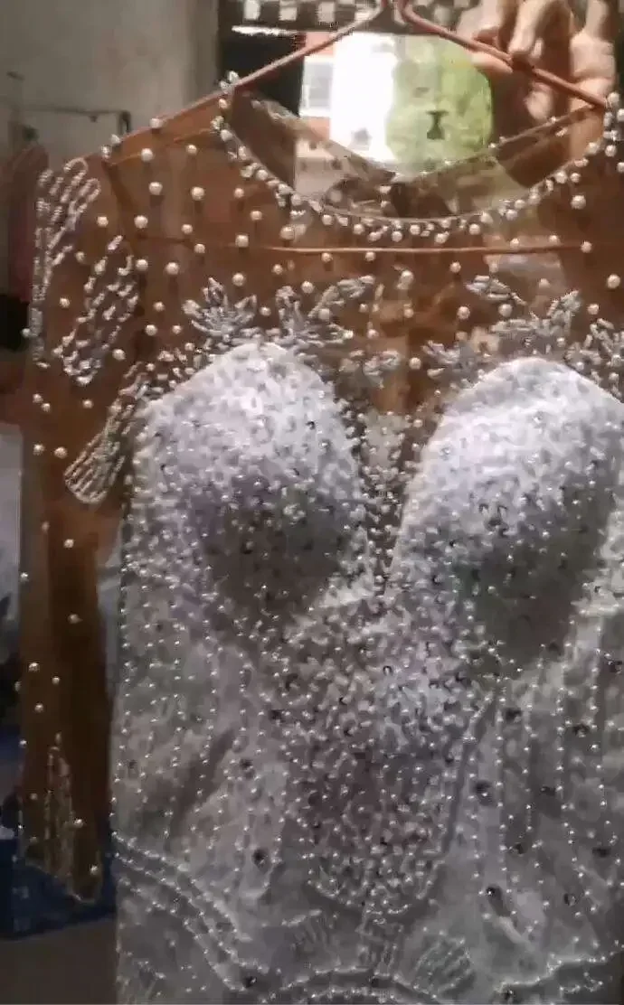 Customized  Scoop Neck Sparkly Beads Crystals Mermaid Wedding Dress African Long Sleeves Vestido De Noiva Sereia Bridal Gowns