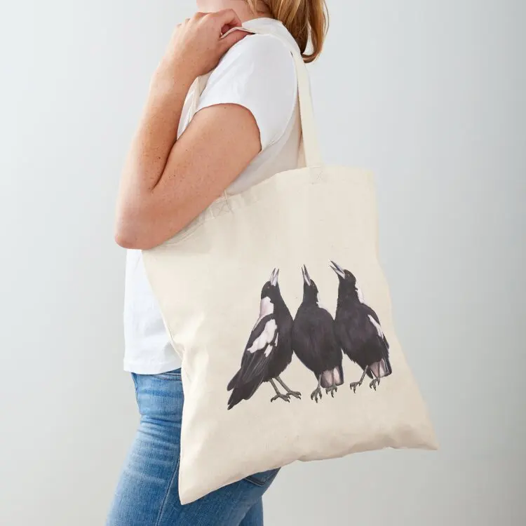 

Trio of warbling magpies. Australian theme decor, original artwork. Unique gift. Tote Bag Women's handbag eco pack