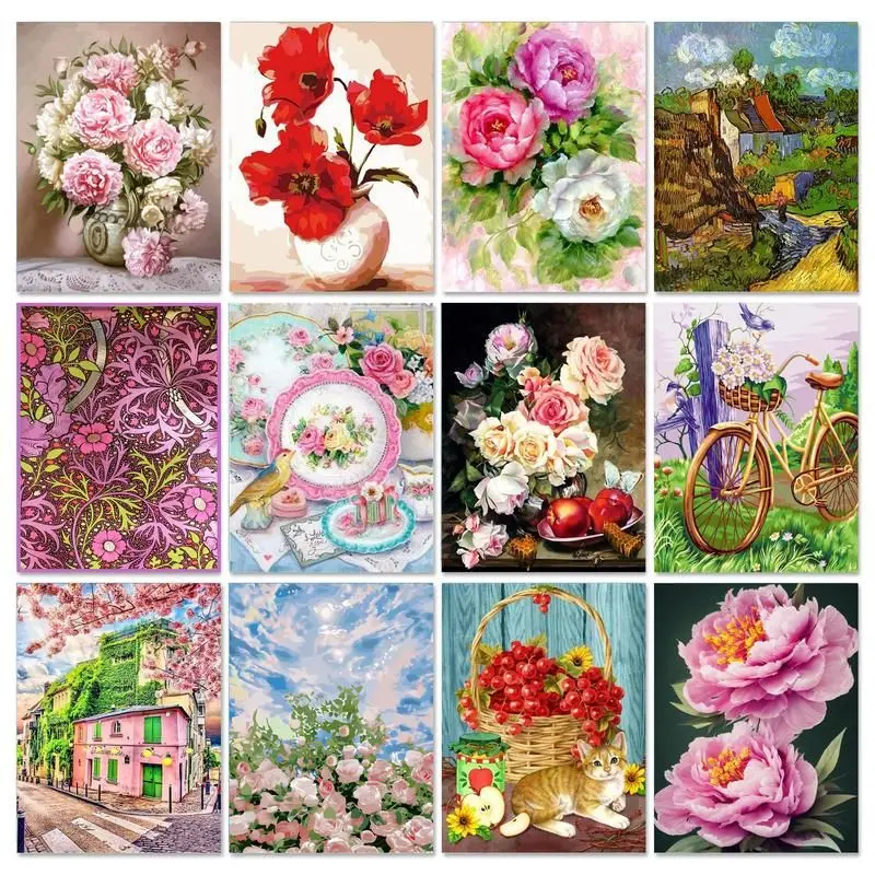 GATYZTORY 40x50cm DIY Paint By Number Flowers Handmade On Canvas HandPainted Painting Adults Crafts DIY Coloring By Numbers Land