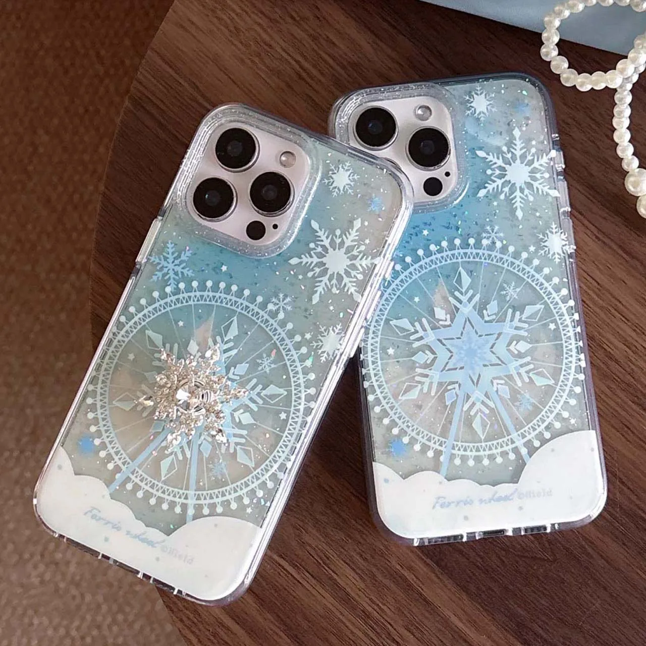 Glitter ferris wheel imd phone case for iphone 13 14 15 promax 16 pro max 3D crystal snowflake back cover fundas