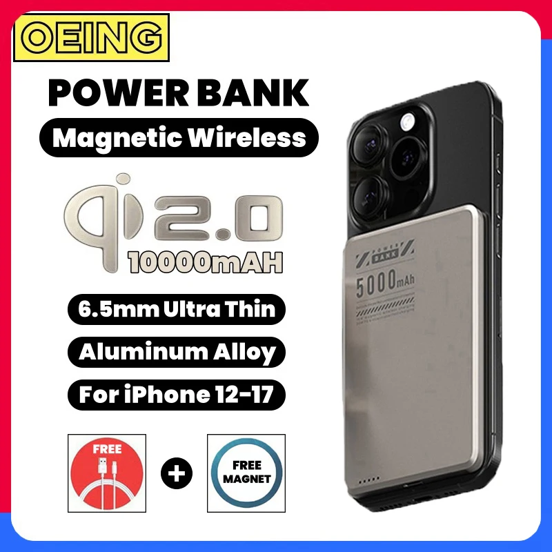 

10000mAh Magnetic Power Bank Slim Wireless Powerbank Qi2 Fast Charger Portable Battery For Magsafe iPhone Xiaomi Huawei Samsung