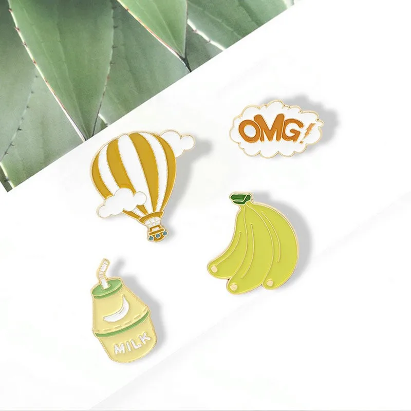 Pin personalizado OMG uva plátano leche globo broche bolsa ropa solapa Pin insignia dibujos animados comida joyería chico amigo postre tiempo esmalte