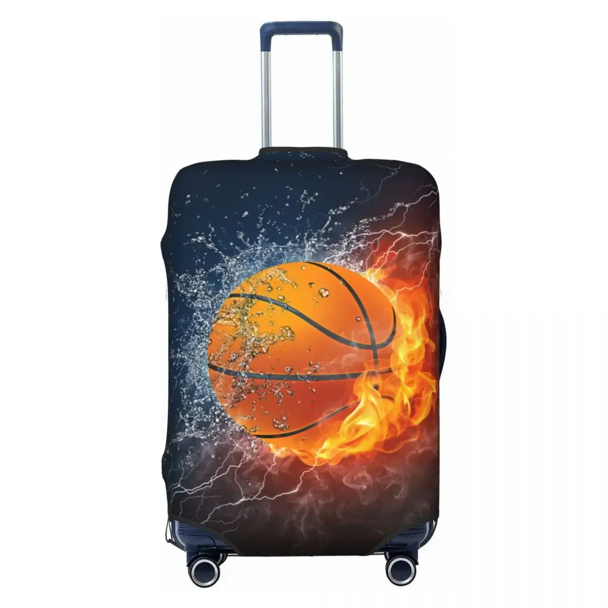 Custom Basketball In Fire And Water Travel Luggage Cover Elastic Suitcase Cover Protector Fit 18-32 Inch