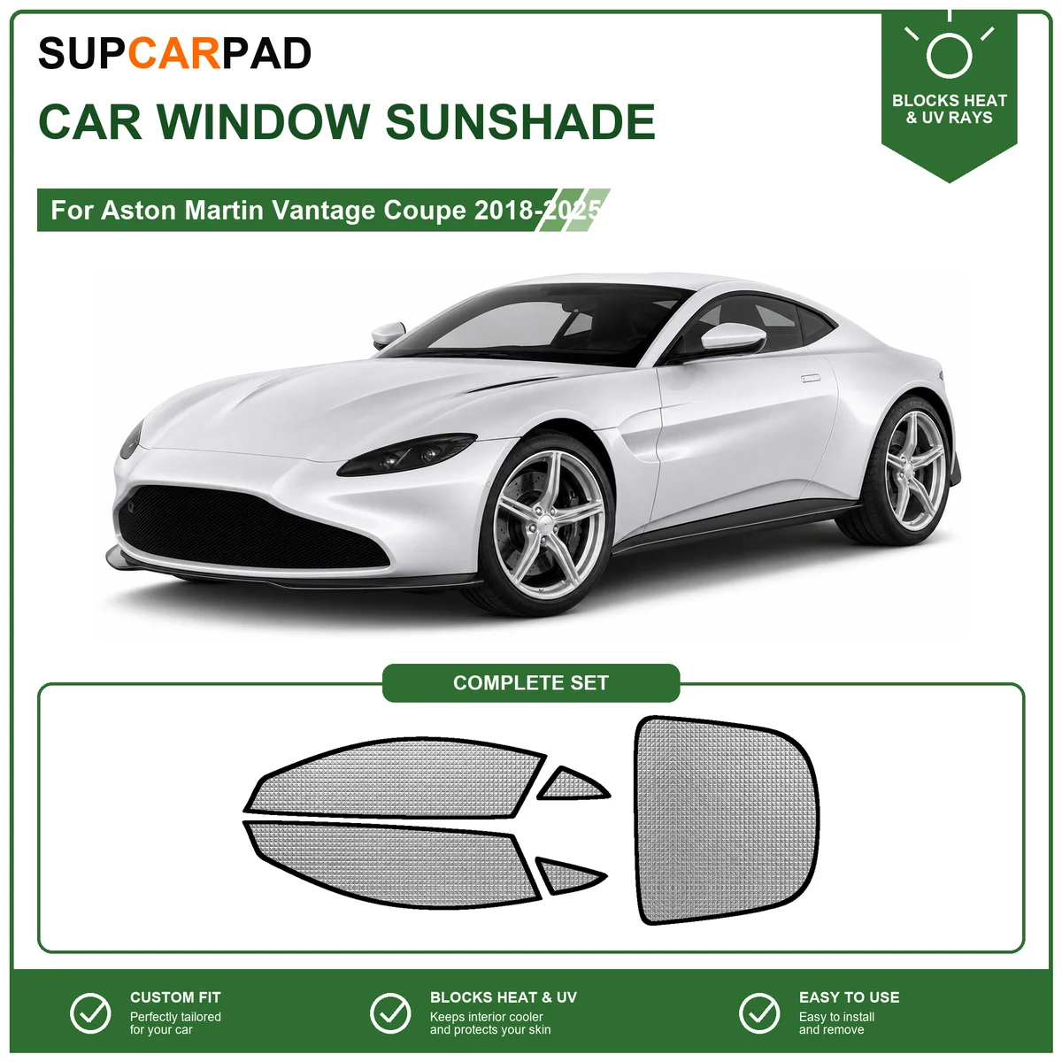 For Aston Martin Vantage Coupe 2018-2025 Full Set Car Window Sunshades UV Block Privacy Heat Insulated Foldable Car Curtain