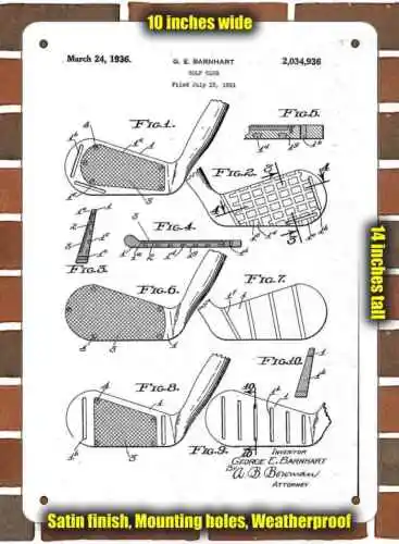 Metal Sign - 1936 Golf Irons Clubs Patent- 10x14 inches