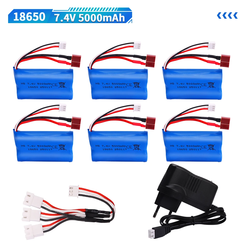 7.4V 18650 5000mah 20C Battery For Wltoys 144001 A959-B A969-B A979-B K929-B 12428 12423 10428 RC Car Spare Parts 2S lipoBattery