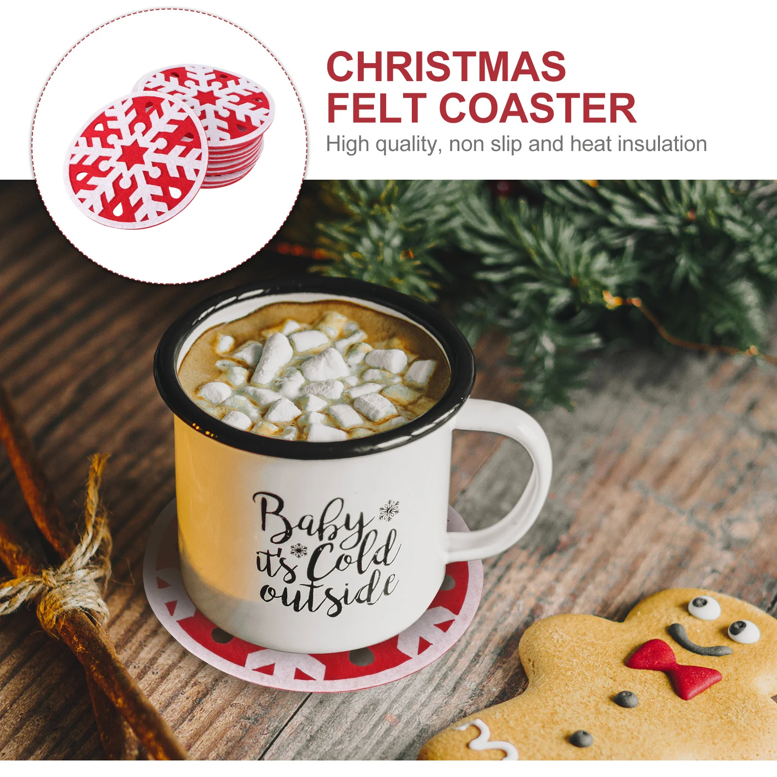 

12 шт., рождественские подставки из фетровой ткани, круглые нескользящие теплоизоляционные коврики для чашек для напитков, защитный коврик для столовых приборов для домашнего бара, офиса