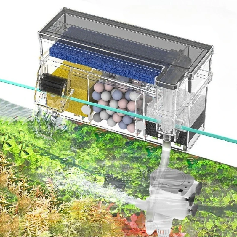 Aquarium Wall Filter Circulation Waterfall Fish Tank Filter with Water Pump Oxygenate External Filters Fishbowl Water Purifier