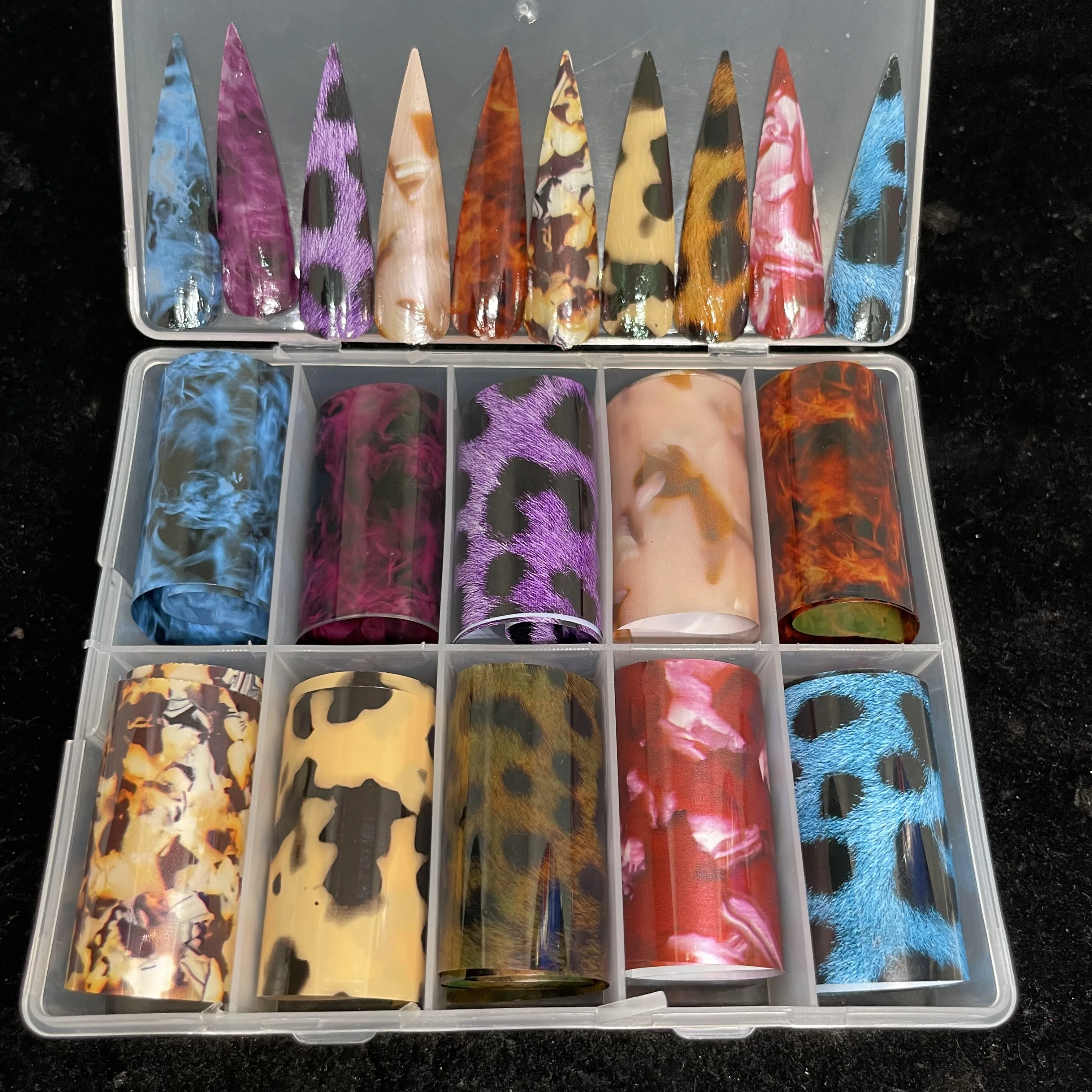 Carta di trasferimento della stagnola del chiodo della stampa del leopardo fogli di arte del chiodo ambra fiamma animale per le decorazioni di arte delle unghie del fuoco decalcomanie di Sanke