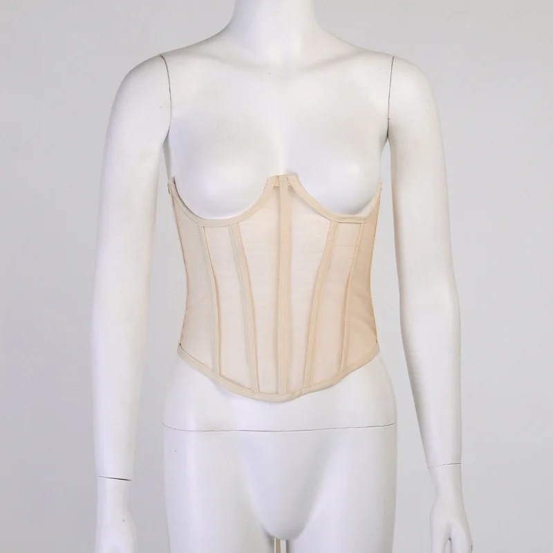 Женский сексуальный сетчатый корсет для поддержки живота, короткий верх, одежда внутри и снаружи, колготки на груди, корсет