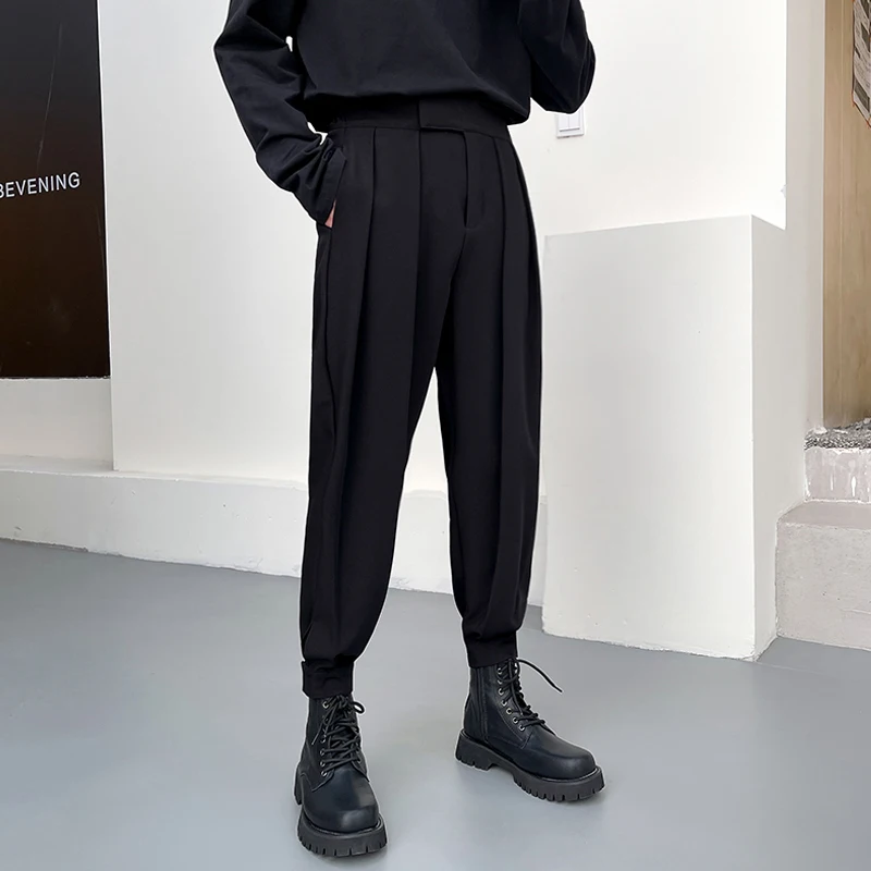 

Модные повседневные брюки с манжетами для мужчин, осенне-зимние, универсальные, на липучках, укороченные, под ботинки, брюки-харлан, облегающие, молодежные