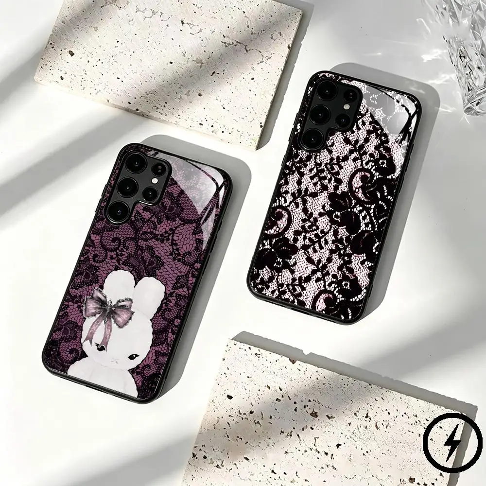 Lace design Phone Case For Samsung S26 S25 S24 S23 S22 S21 S20 Plus Ultra Fold A Glass Magnetic Case