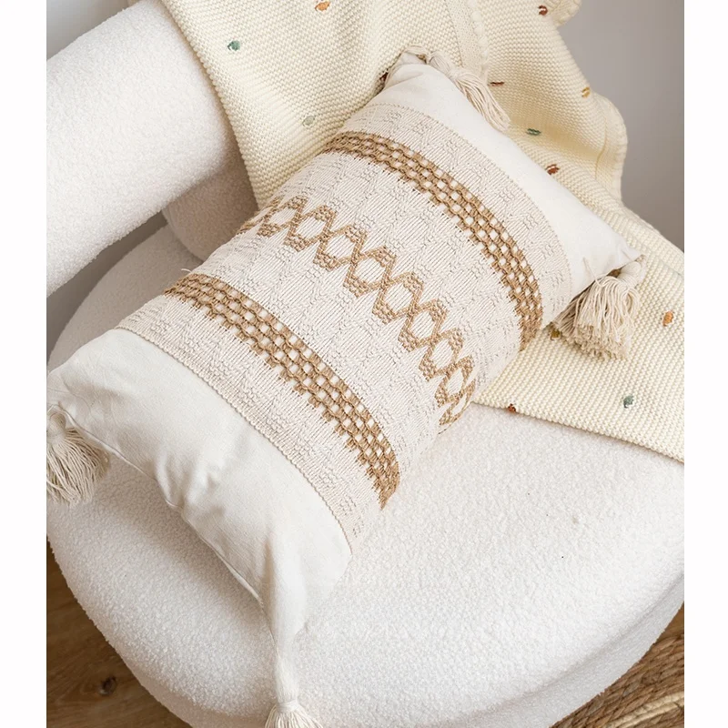 

Nordic Cotton Linen Pillow Sofa Living Room Rectangle Waist Pillow Case Bed Pillow Home Stay Window Backrest Square Shape