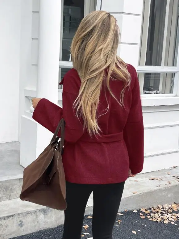 Elegante winterstijl wollen jas met veters en lange mouwen met modieus temperament, korte jas in Britse stijl met taille