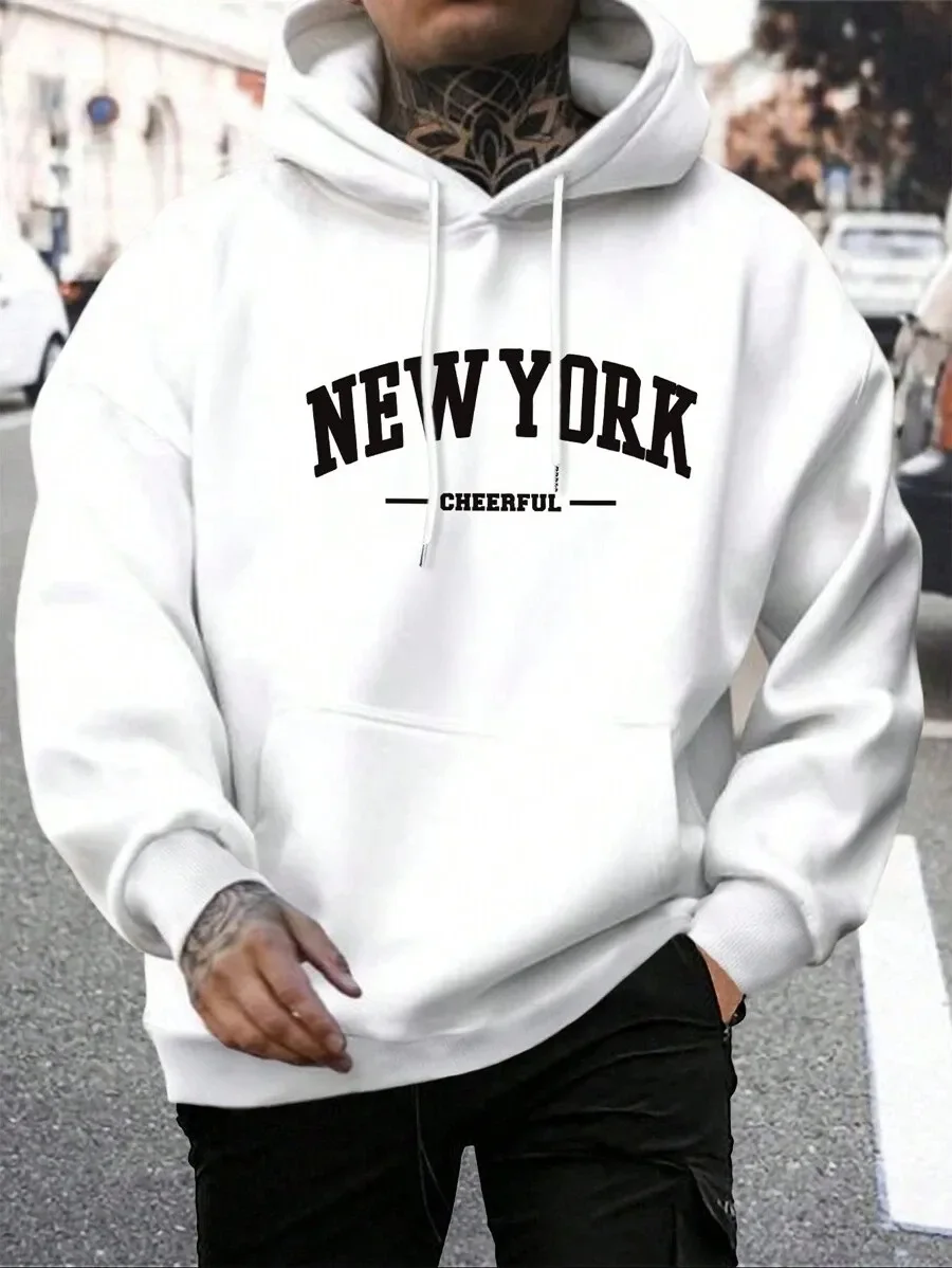 

Fashionable Pure Cotton Hoodie Featuring New York - Themed Text Perfect for Those Who Admire The Energy of New York