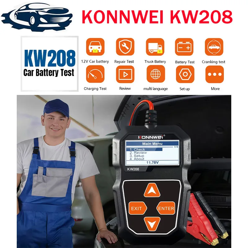 KONNWEI KW208 Car Battery Tester 12V 100 to 2000CCA Cranking Charging Circut Tester Battery Analyzer 12 Volts Battery Tool BM550