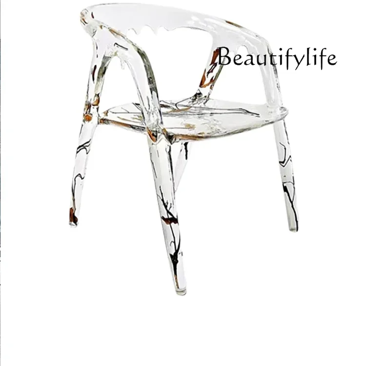 

z.Italian dining chair transparent resin creative water drop maple leaf villa living room model room light luxury table and chai