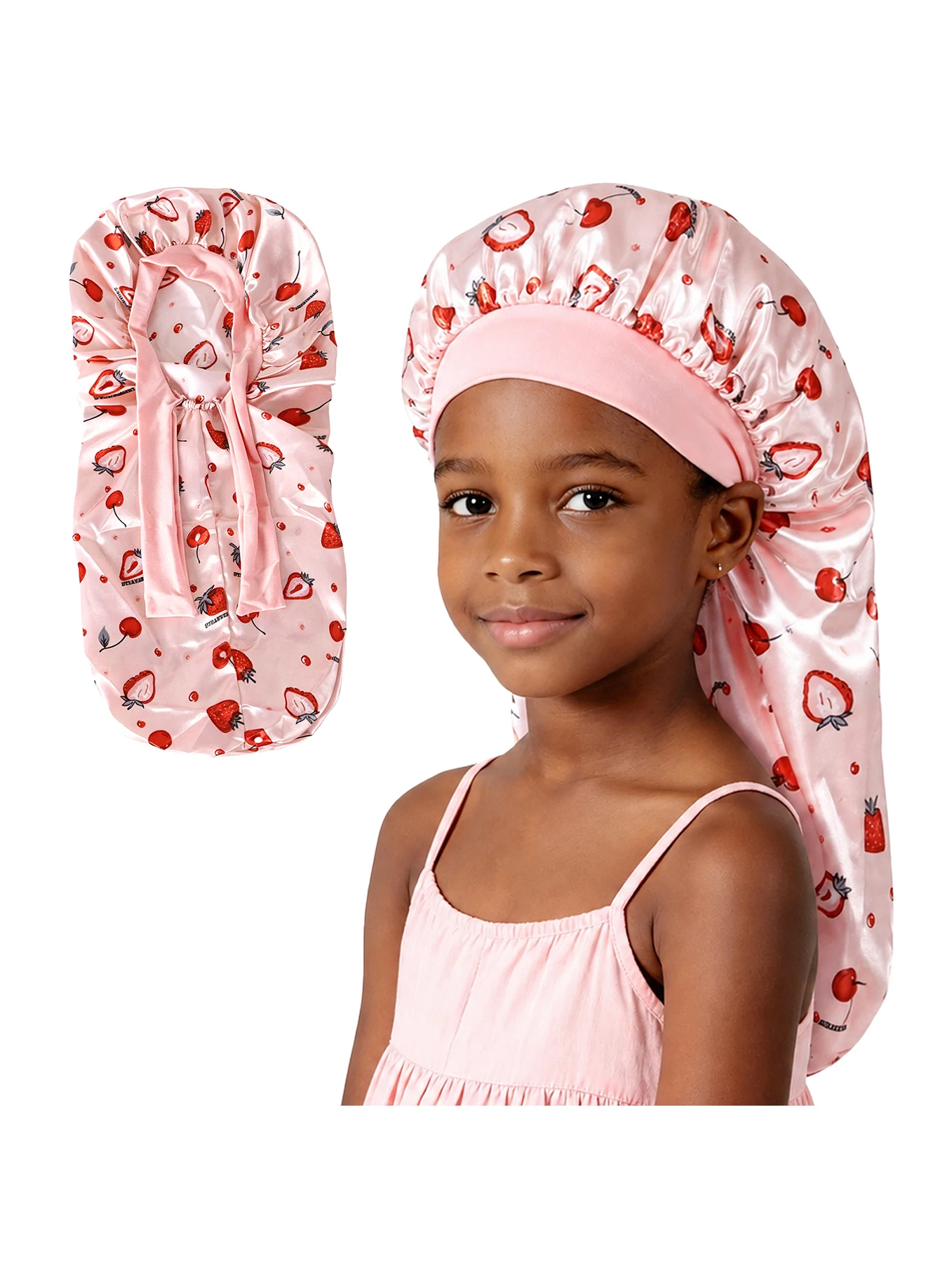 1 pièce Bonnet de nuit en satin long pour enfants (filles et garçons), doux, pour cheveux bouclés, tresses et dreadlocks