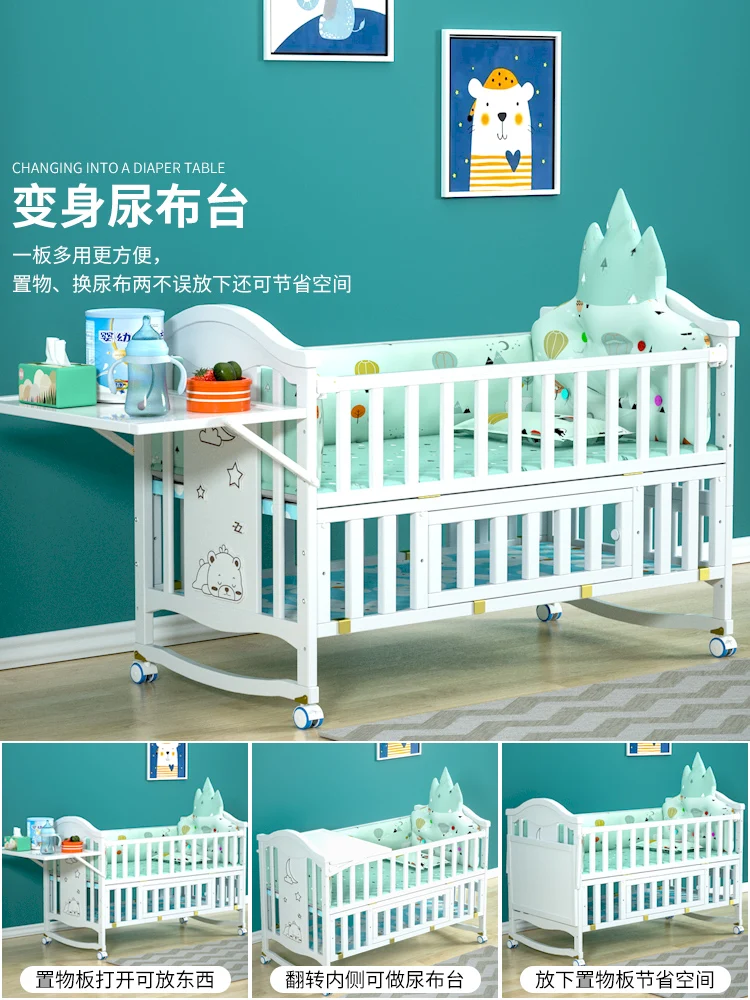 Hxl Crib Multi-Functional Solid Wood Newborn Babies\' Bed Cradle Splicing Bed Movable