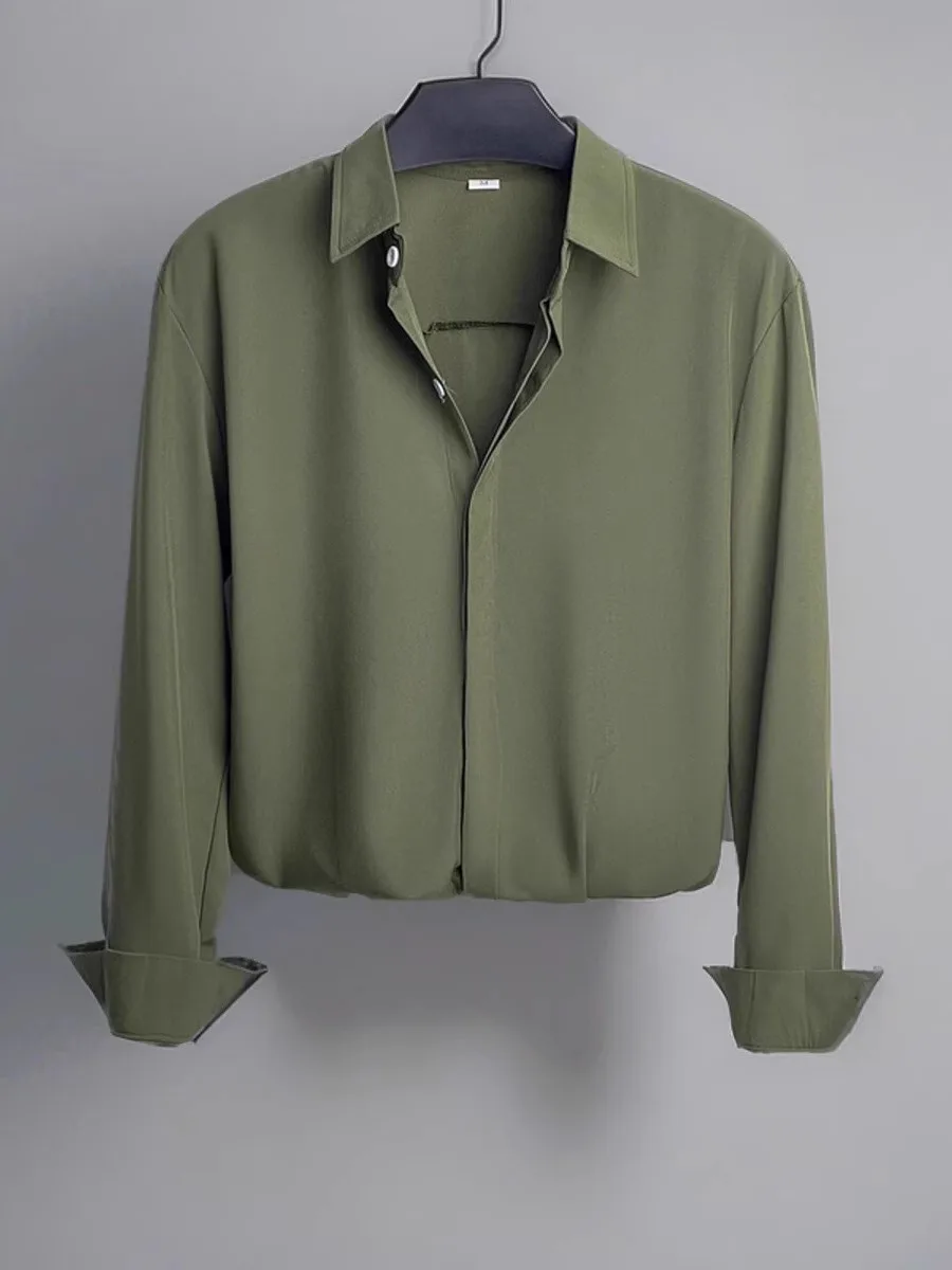 

Повседневная мужская рубашка с длинным рукавом, гладкая, немнущаяся, для деловых поездок, легкая, из полиэфирного волокна, стандартного кроя, на все сезоны