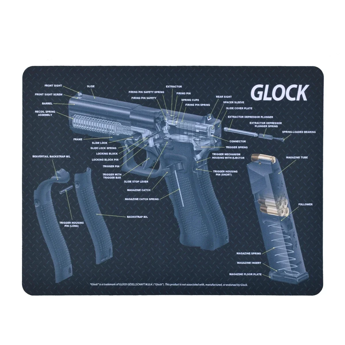 Tactical Gun Cleaning Mat Rubber Punisher SIG P250 CZ Shadow 2 SA Glock 17 19 With Parts Diagram Instructions Mouse Pad
