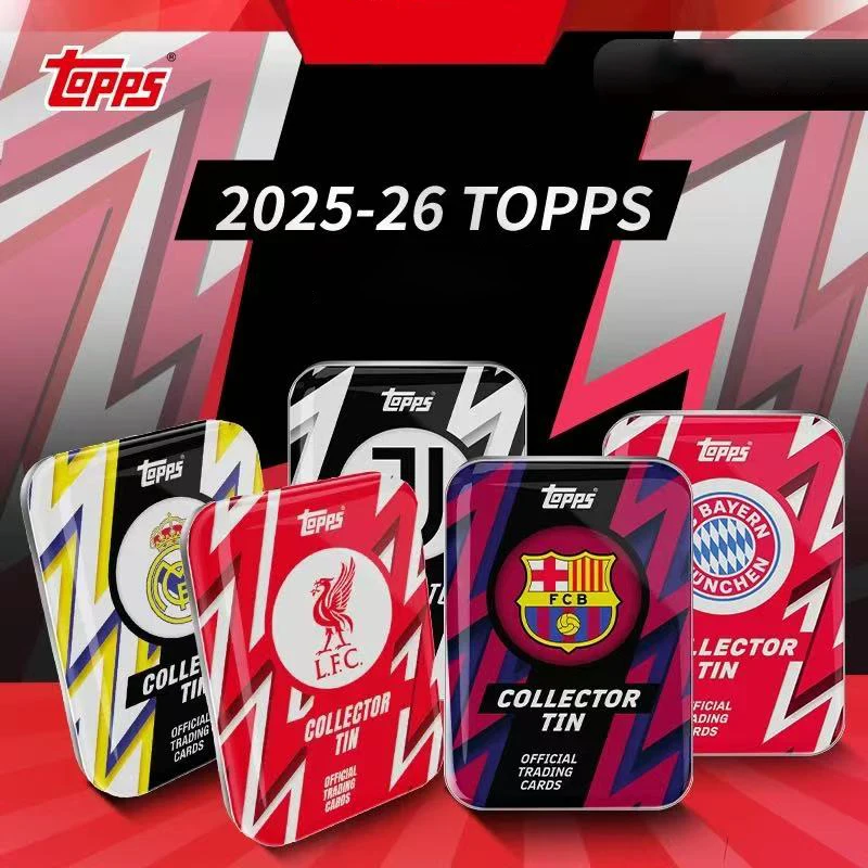 25/26 Topps ريال مدريد مانشستر يونايتد لكرة القدم فريق صندوق جامعي القصدير مجموعة بطاقات التداول في الأوراق المالية مروحة هدية