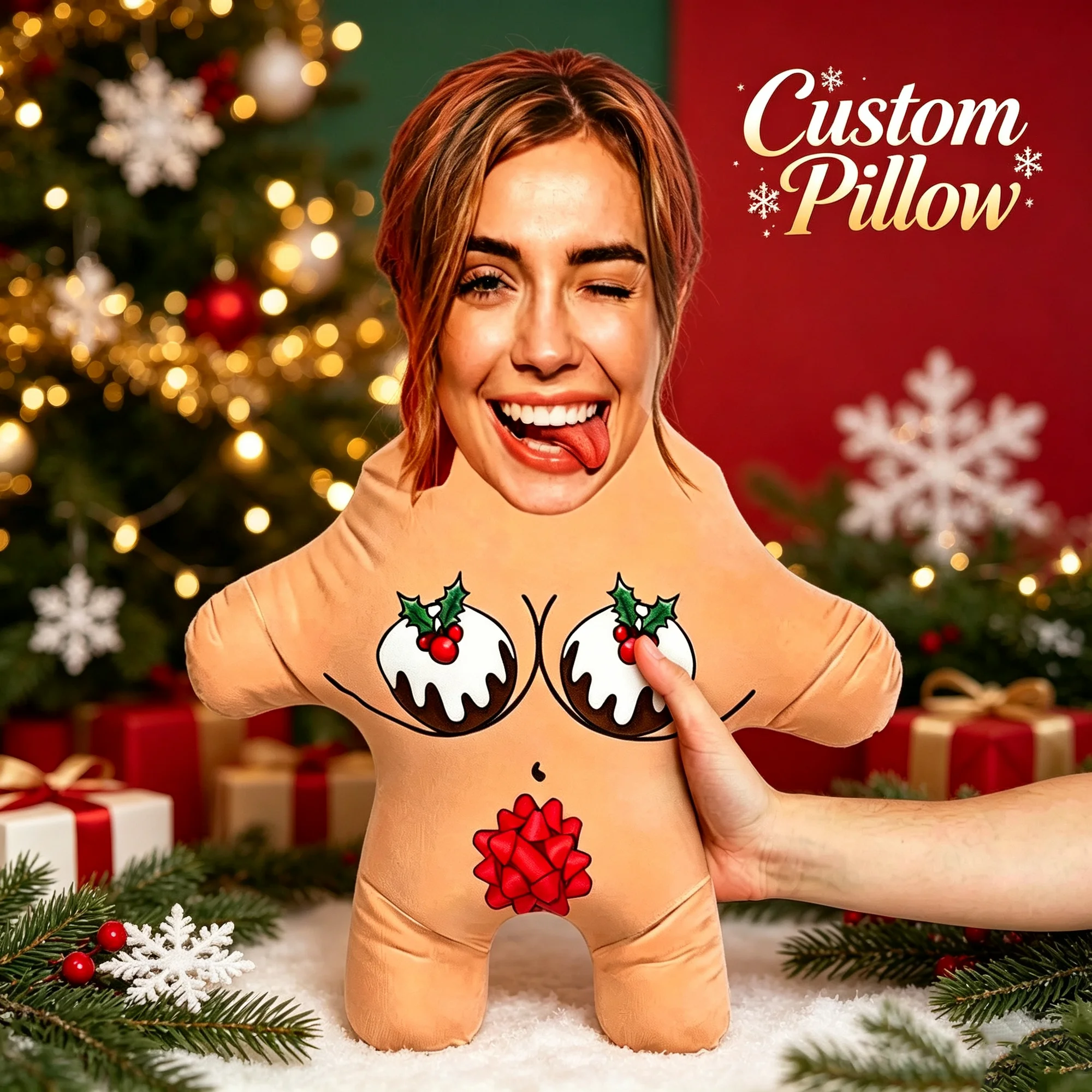 Customized Modern Christmas Pudding Naturist Face Cushions Polyester  Stuffed  Throw Pillow for Christmas Girlfriend anniversary