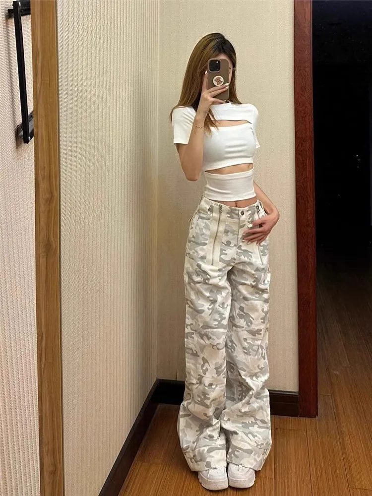 

2024 New Autumn Y2K Cargo Pants Women Baggy Pants Streetwear Leisure Trousers Hip Hop Vintage Casual Loose Camouflage Sweatpants