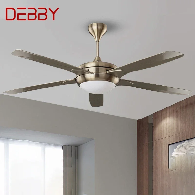 

DEBBY Nordic LED Fan Light American Vintage Restaurant Living Room Study Ceiling Fan Light Remote Electric Fan Light