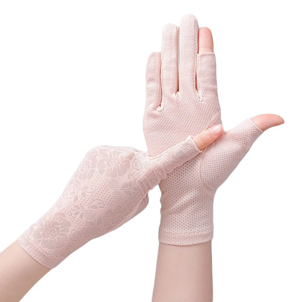 

Outdoors UV Protection Summer Sunscreen Gloves Ice Silk Breathable Sun Protection Gloves Lace Thin Cycling Driving Gloves Sports
