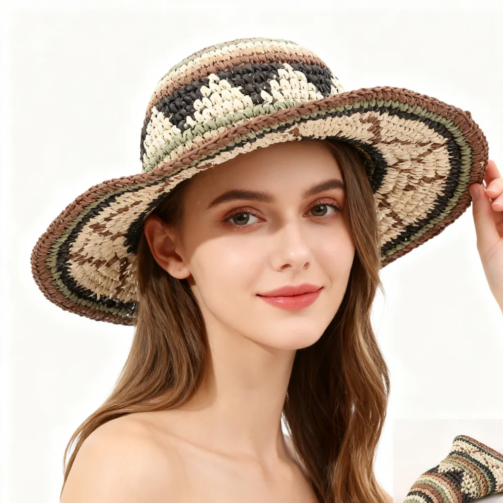 

WackDaria женская соломенная шляпа от солнца ручной работы, мода 2025 Ins, стиль, защита от пляжа, складная маленькая