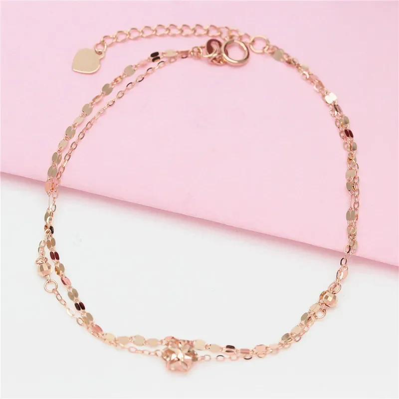 Flower Double Bracelet for Women Plated 14K Rose Gold Sparkling Exquisite New in Bangles Party Jewelry