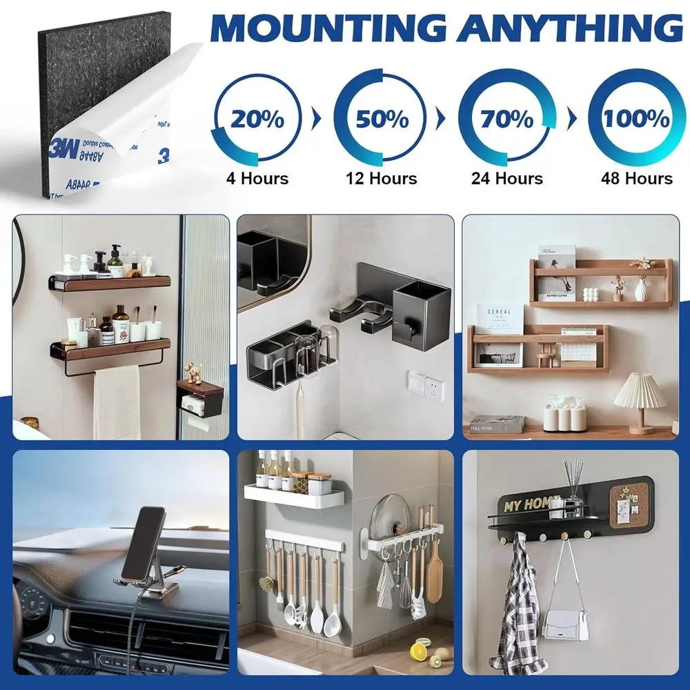 60個の高耐久両面粘着パッド - 壁、車、家の装飾用のフォームテープ |   残留物なし、防水マウンティングテープ付き