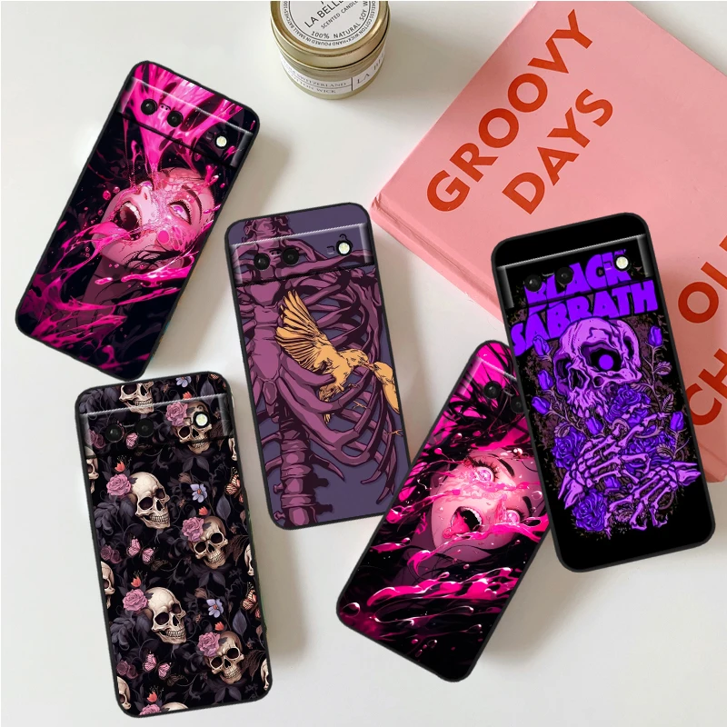 Art Skull Cool Personality For Google Pixel 8 7A 7 6A 6 5A 5 4 4A XL 5G Black Silicon Shockproof Shell TPU Phone Case