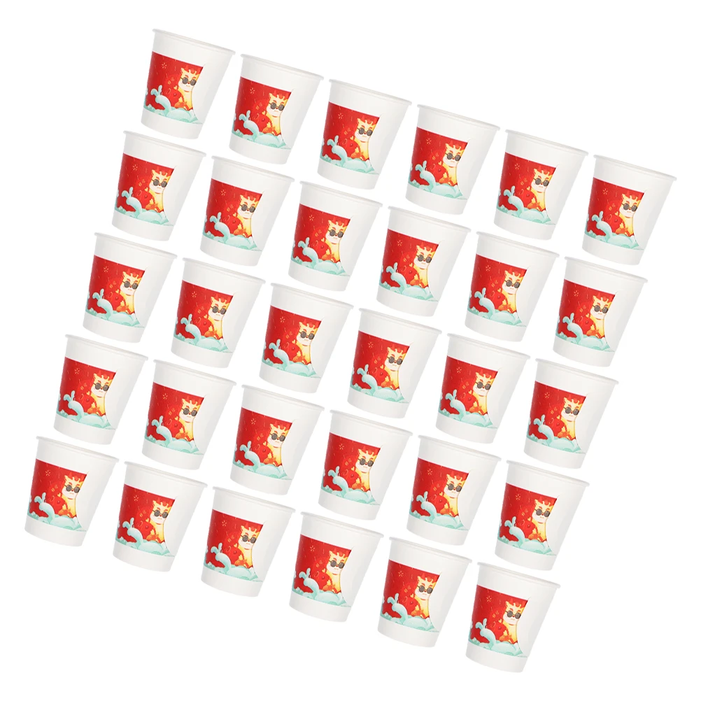 

100pcs Handle Paper Cup Thickened Heat Resistant Disposable Chinese Wedding Party Supplies Banquet Cups Dragon Pattern
