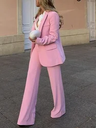 Calças largas e calças de cintura alta femininas, blazer elegante, casaco de escritório casual, jaqueta rosa, nova moda, outono 2022