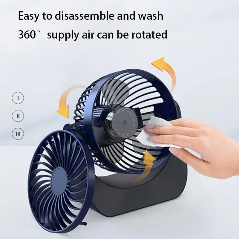 2000mAh Rechargeable Portable Electric Fan 360° Rotation 3-speed Wind Desktop Silent Air Cooling for Bedroom Office